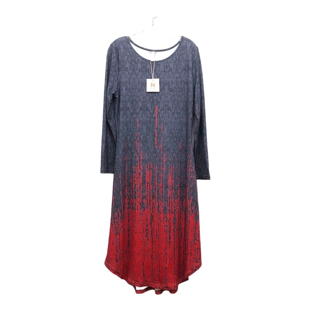 Noracora Scoop Neck Long Sleeve Maxi Dress Women's Size M Gray/Red